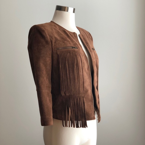 BCBG Boho Western Cowgirl Vintage Inspired Fringe Suede Brown Jacket Small - Picture 3 of 11